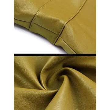 LAI MENG FIVE CATS Womens Faux Leather Fashion Midi Bodycon A-line Dress with Belted, Yellow, Large