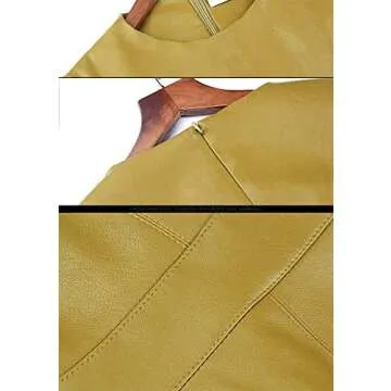 LAI MENG FIVE CATS Womens Faux Leather Fashion Midi Bodycon A-line Dress with Belted, Yellow, Large