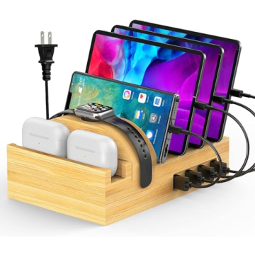 Bamboo Charging Station: 7-Port Fast USB Multi-Charger Organizer