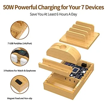 7-Port Bamboo Charging Station for All Devices