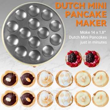 Baker's Friend Mini Pancakes Maker Machine, Dutch Mini Pancake Griddle, 14 Holes Electric Poffertjes...
