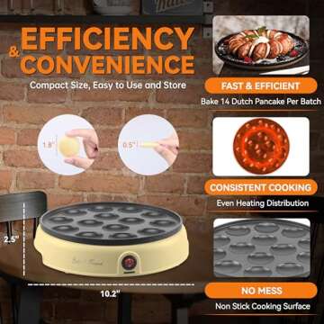 Baker's Friend Mini Pancakes Maker Machine, Dutch Mini Pancake Griddle, 14 Holes Electric Poffertjes Pan, Ideal for Breakfast, Snacks, Desserts & More, Yellow