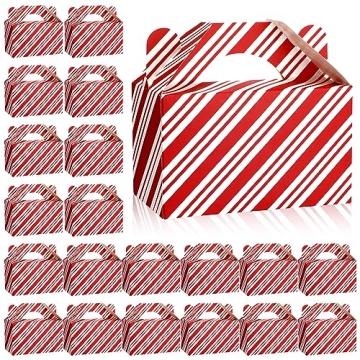 Cholemy 50 Pcs Christmas Treat Boxes - Red & White Stripe Design for Holidays
