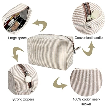 GFU Seersucker Cosmetic Bag Large Travel Toiletry Makeup Organizer