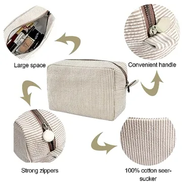 GFU Seersucker Cosmetic Bag Large Travel Toiletry Makeup Organizer