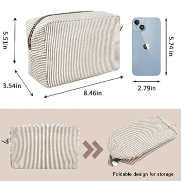 GFU Seersucker Cosmetic Bag Large Travel Toiletry Makeup Organizer