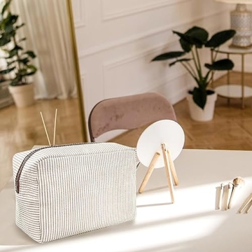 GFU Seersucker Cosmetic Bag Large Travel Toiletry Makeup Organizer