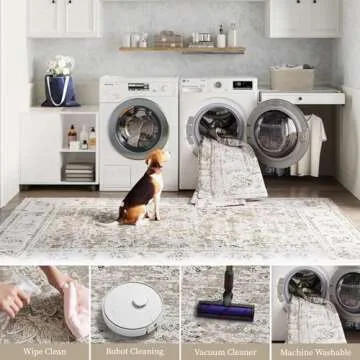 jinchan Runner Rug 2x5 Machine Washable Hallway Rug Taupe Vintage Floral Print Non-Slip Low Pile Ultra-Thin for Kitchen,Entryway,Laundry Room,Bedroom,Farmhouse (2‘x5’,Taupe)