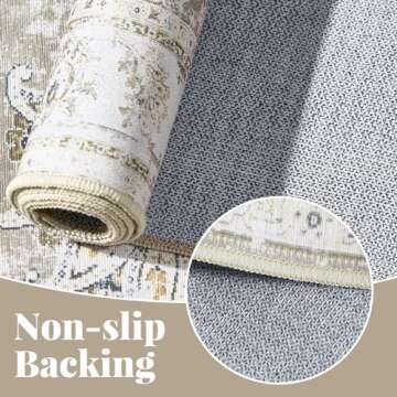 jinchan Runner Rug 2x5 Machine Washable Hallway Rug Taupe Vintage Floral Print Non-Slip Low Pile Ultra-Thin for Kitchen,Entryway,Laundry Room,Bedroom,Farmhouse (2‘x5’,Taupe)