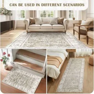 jinchan Runner Rug 2x5 Machine Washable Hallway Rug Taupe Vintage Floral Print Non-Slip Low Pile Ultra-Thin for Kitchen,Entryway,Laundry Room,Bedroom,Farmhouse (2‘x5’,Taupe)