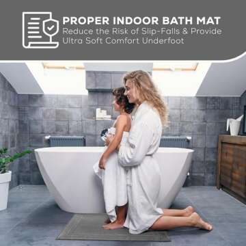 ALIBI Bath Mat Floor Towel Set | 2 Pack of Super Soft & Absorbent Luxury Cotton Towels | Hotel, Spa, Shower & Bathroom Step Out of Tub Floor Mats [NOT a Bathroom Rug] |Machine Washable - Grey 22 X 34