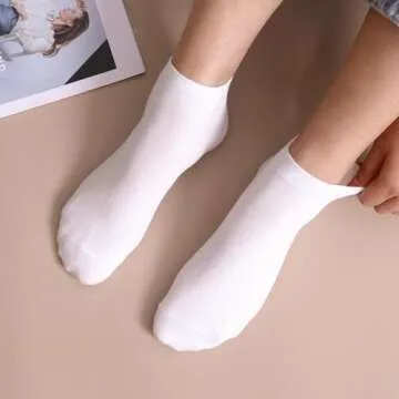 SERISIMPLE Women Viscose Bamboo Ankle Socks Low Cut Thin Sock Lightweight Pastal Color Soft Sock 5 Pairs(White, Large)