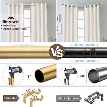 SIMEWIN Gold Curtain Rods for Windows 48 to 84 Inches Adjustable Decorative 1 Inch Diameter Single Window Curtain Rod Set with Classic Finials, Gold Finishing