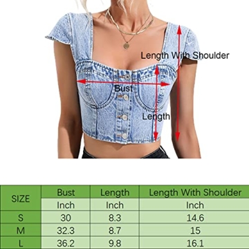 Trendy Sun.YG Women's Denim Corset Top with Ruffle Sleeves