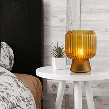 Battery Operated Lamp Timer, Cordless Table Lamps for Home Decor, Battery Powered Lamp with LED Bulb, Nightlight for Area No Plug, Ambient Lamps for Tabletop/Corner/Entryway/Stairway/Bathroom (Yellow)