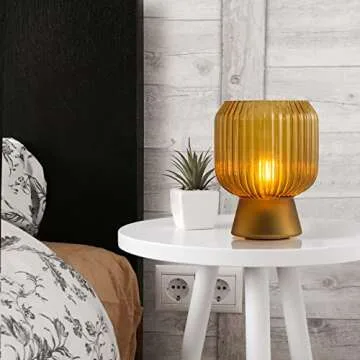 Battery Operated Lamp Timer, Cordless Table Lamps for Home Decor, Battery Powered Lamp with LED Bulb, Nightlight for Area No Plug, Ambient Lamps for Tabletop/Corner/Entryway/Stairway/Bathroom (Yellow)