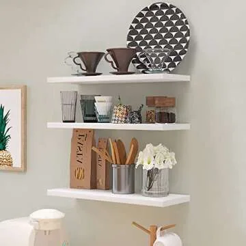 KOROI White Floating Shelves Wall Mounted,Wall Shelf Set of 3,Wood Wall Shelves for Home Decor, Display Shelf forBathroom,Bedroom,Kitchen, Living Room, Office and More,White