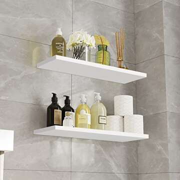 KOROI White Floating Shelves Wall Mounted,Wall Shelf Set of 3,Wood Wall Shelves for Home Decor, Display Shelf forBathroom,Bedroom,Kitchen, Living Room, Office and More,White