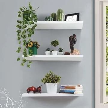 KOROI White Floating Shelves Wall Mounted,Wall Shelf Set of 3,Wood Wall Shelves for Home Decor, Display Shelf forBathroom,Bedroom,Kitchen, Living Room, Office and More,White