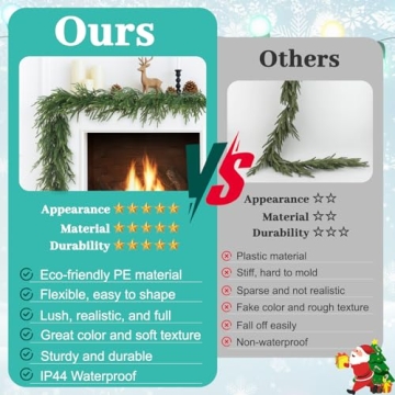 TOWPONICS 12FT（2 * 6FT） Christmas Norfolk Pine Garland, Real Touch Faux Green Garlands, Winter A...