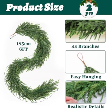 TOWPONICS 12FT Norfolk Pine Garland for Holiday Decor