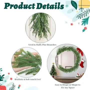 TOWPONICS 12FT Norfolk Pine Garland for Holiday Decor