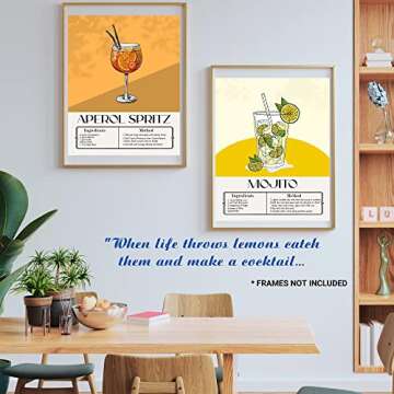 CHUNART Fruit Kitchen Decor: Set of 6 Fruit Art Prints and Vintage Botanical Fruit Wall Art for the Kitchen and Home Decorations (8”x10” UNFRAMED) (Vintage Cocktail)