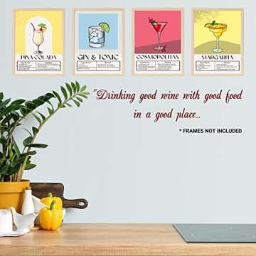 CHUNART Fruit Kitchen Decor: Set of 6 Fruit Art Prints and Vintage Botanical Fruit Wall Art for the Kitchen and Home Decorations (8”x10” UNFRAMED) (Vintage Cocktail)