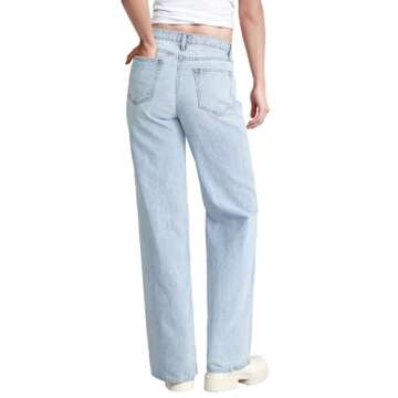 Hybrid & Company Womens Super Comfy Wide Leg High Rise Distressed Ripped Jeans P5000WL Bleach 11