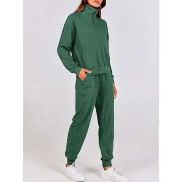 BTFBM Women's 2 Piece Tracksuit Fall Outfits 2025 Long Sleeve Half Zip Sweatshirt Sweatpants Lounge Set Sweatsuits(Solid Dark Green,Medium)