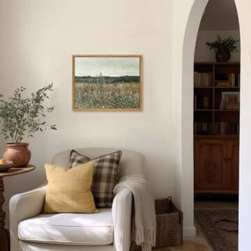 KBKBART Framed Canvas Print: Vintage Wildflower Landscape