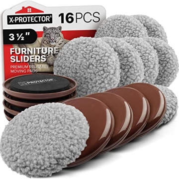 Furniture Sliders X-PROTECTOR - 8+8 Pack 3 1/2” - Multi-Surface Furniture Sliders for Carpet & Har...