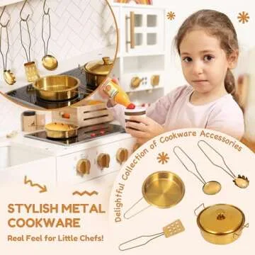 Interactive Wooden Play Kitchen Set for Kids: Realistic Features with Extended Storage and 15 Kitchen Accessories, Ideal Pretend Playset Gift for Toddlers and Children Ages 3+