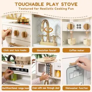 Interactive Wooden Play Kitchen Set for Kids: Realistic Features with Extended Storage and 15 Kitchen Accessories, Ideal Pretend Playset Gift for Toddlers and Children Ages 3+