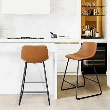 LUE BONA Modern Faux Leather Bar Stools Set of 2