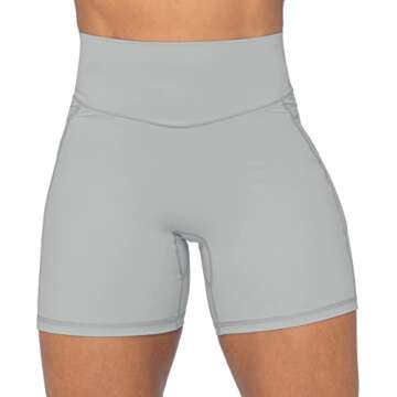 Sunzel No Front Seam Biker Shorts for Women with Pockets, Yoga Workout Gym Bike Shorts with Tummy Control 5" Grey Medium