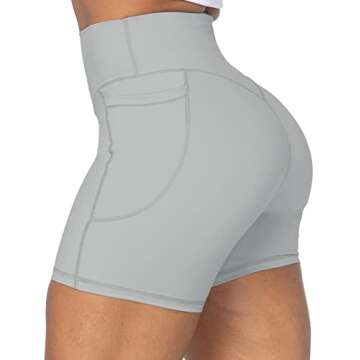 Sunzel No Front Seam Biker Shorts for Women with Pockets, Yoga Workout Gym Bike Shorts with Tummy Control 5" Grey Medium