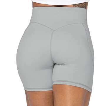 Sunzel No Front Seam Biker Shorts for Women with Pockets, Yoga Workout Gym Bike Shorts with Tummy Control 5" Grey Medium