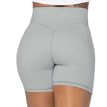 Sunzel No Front Seam Biker Shorts for Women with Pockets, Yoga Workout Gym Bike Shorts with Tummy Control 5" Grey Medium