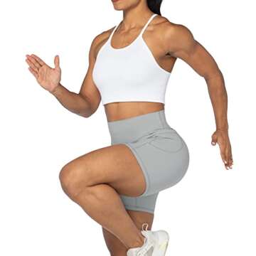 Sunzel No Front Seam Biker Shorts for Women with Pockets, Yoga Workout Gym Bike Shorts with Tummy Control 5" Grey Medium