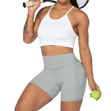 Sunzel No Front Seam Biker Shorts for Women with Pockets, Yoga Workout Gym Bike Shorts with Tummy Control 5" Grey Medium