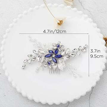 Olbye Wedding Hair Comb Blue Rhinestone Bridal Hair Accessories for Bride and Bridesmaids Wedding Hair Piece Silver