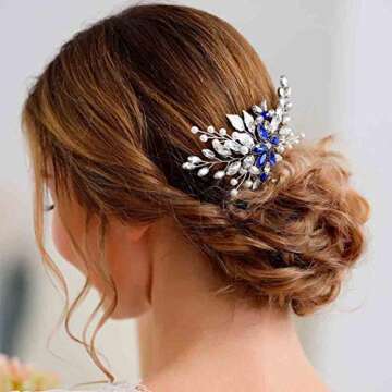 Olbye Wedding Hair Comb Blue Rhinestone Bridal Hair Accessories for Bride and Bridesmaids Wedding Hair Piece Silver