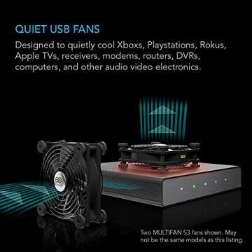 AC Infinity MULTIFAN S5, Quiet Dual 80mm USB Fan, UL-Certified for Receiver DVR PlayStation Xbox Com...