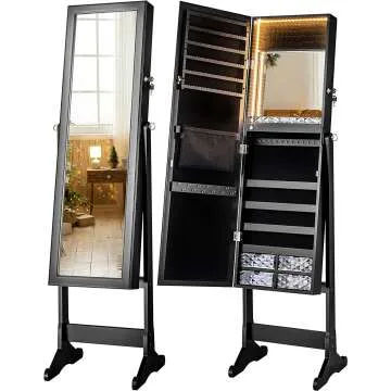 LUXFURNI LED Jewelry Cabinet Mirror with Storage