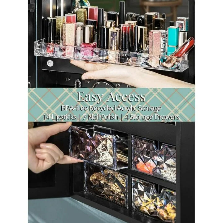 LUXFURNI LED Jewelry Cabinet Mirror with Storage