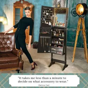 LUXFURNI LED Jewelry Cabinet Mirror with Storage