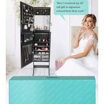 LUXFURNI LED Jewelry Cabinet Mirror with Storage