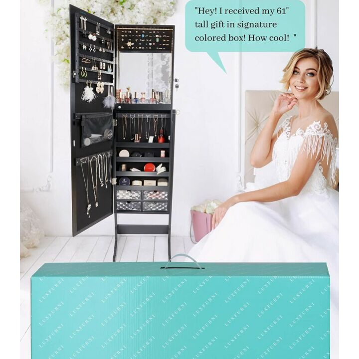 LUXFURNI LED Jewelry Cabinet Mirror with Storage