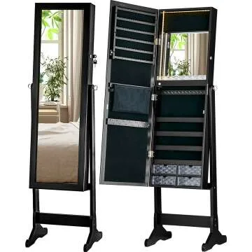 LUXFURNI LED Jewelry Cabinet Mirror with Storage